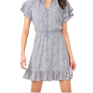 Lauren Conrad Floral Split Tie Neck Fit & Flare Mini Dress, Small, Blue